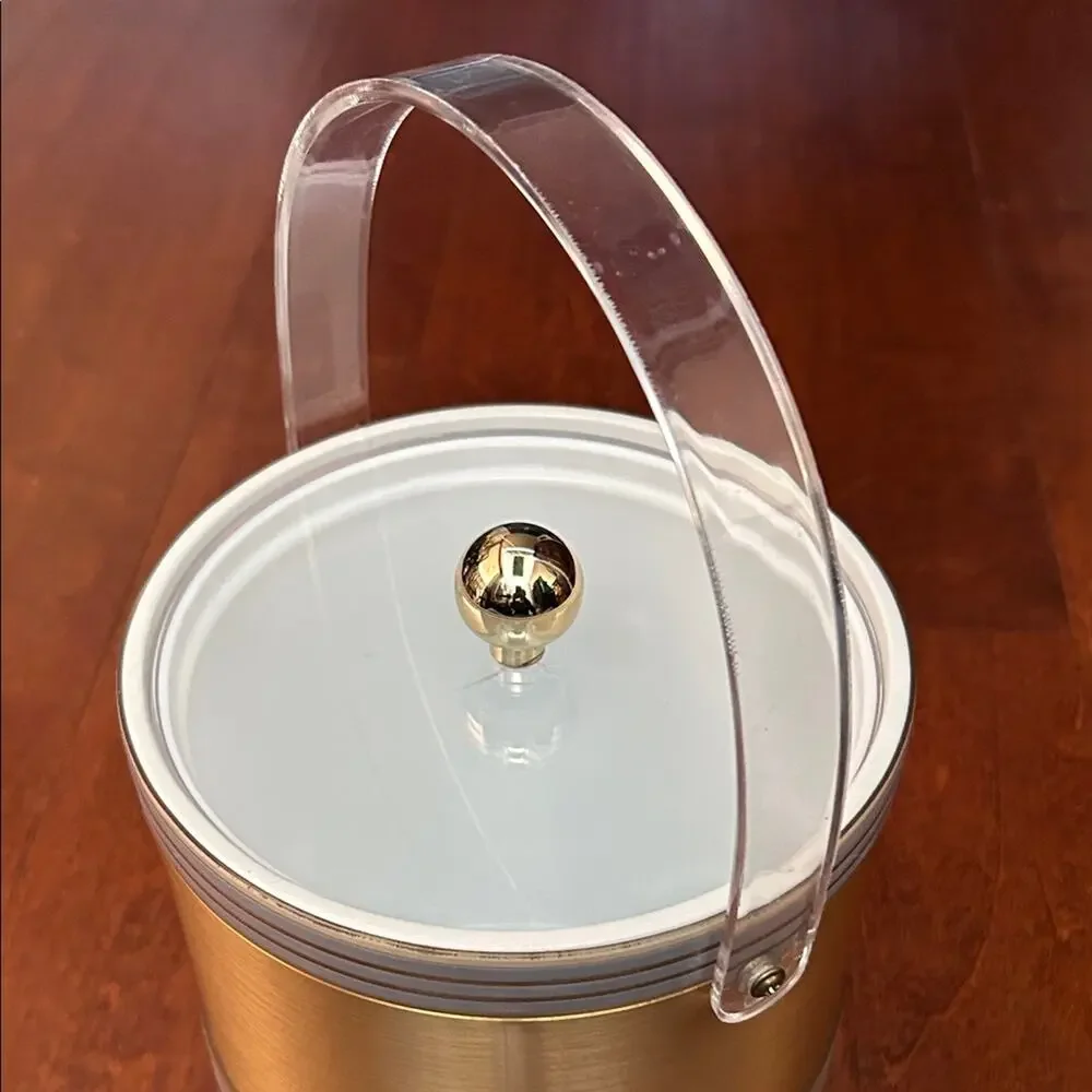 Georges Briard Vintage Mid Century Modern Gold Ice Bucket with Lid and Handle